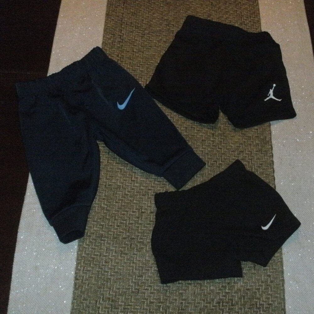 Nike Navy Blue Track Pants 3M ~ Nike Black Shorts NB~ Jordan Black Shorts 6/9M